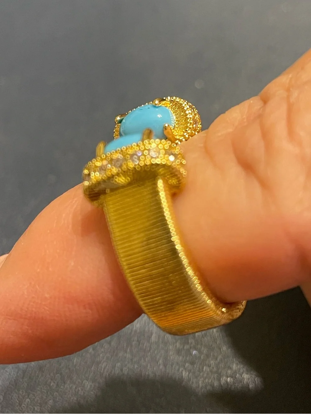 Brushes Gold Adjustable Ring with Turquoise Cabochons